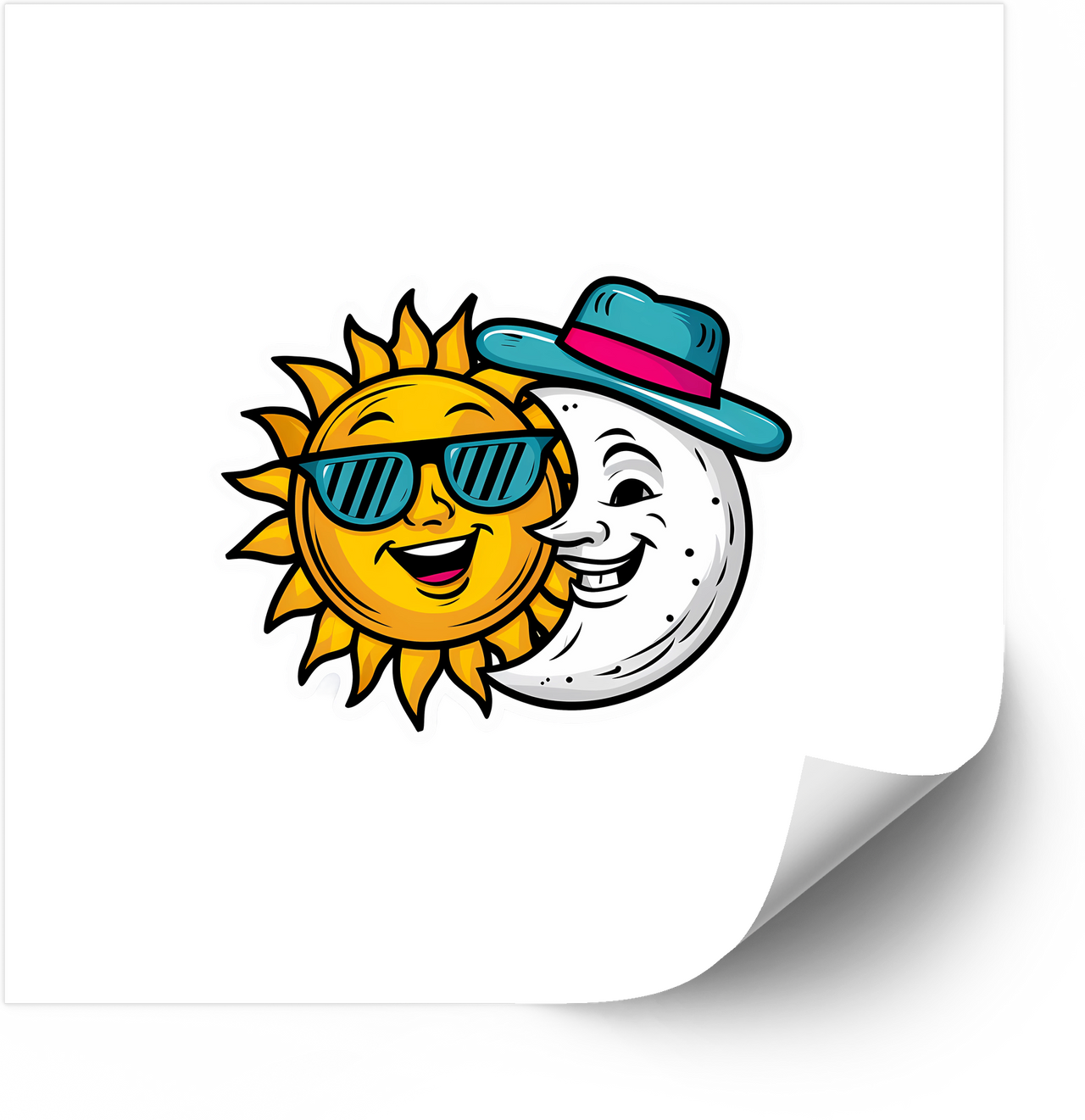 Sun and Moon Cool Friends Sticker | Funny Retro Solar Eclipse Vinyl Decal