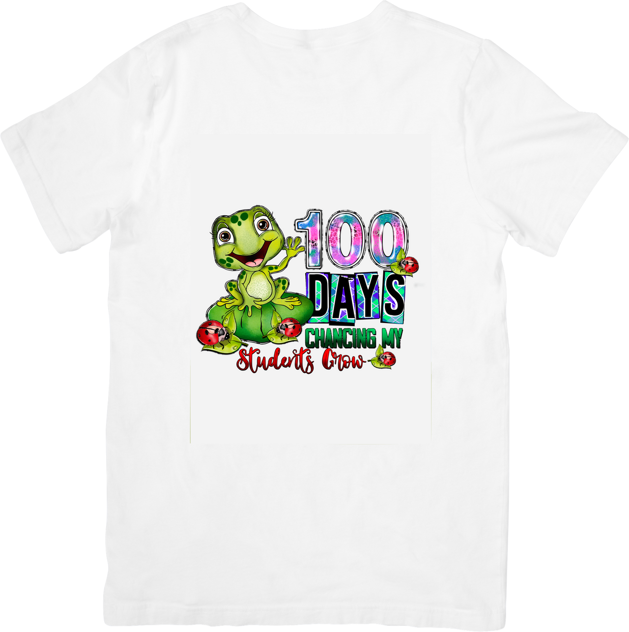 100 Days Helping Students Grow Frog T-Shirt | Cute Colorful Teacher Milestone Graphic Tee | Teacher Gift