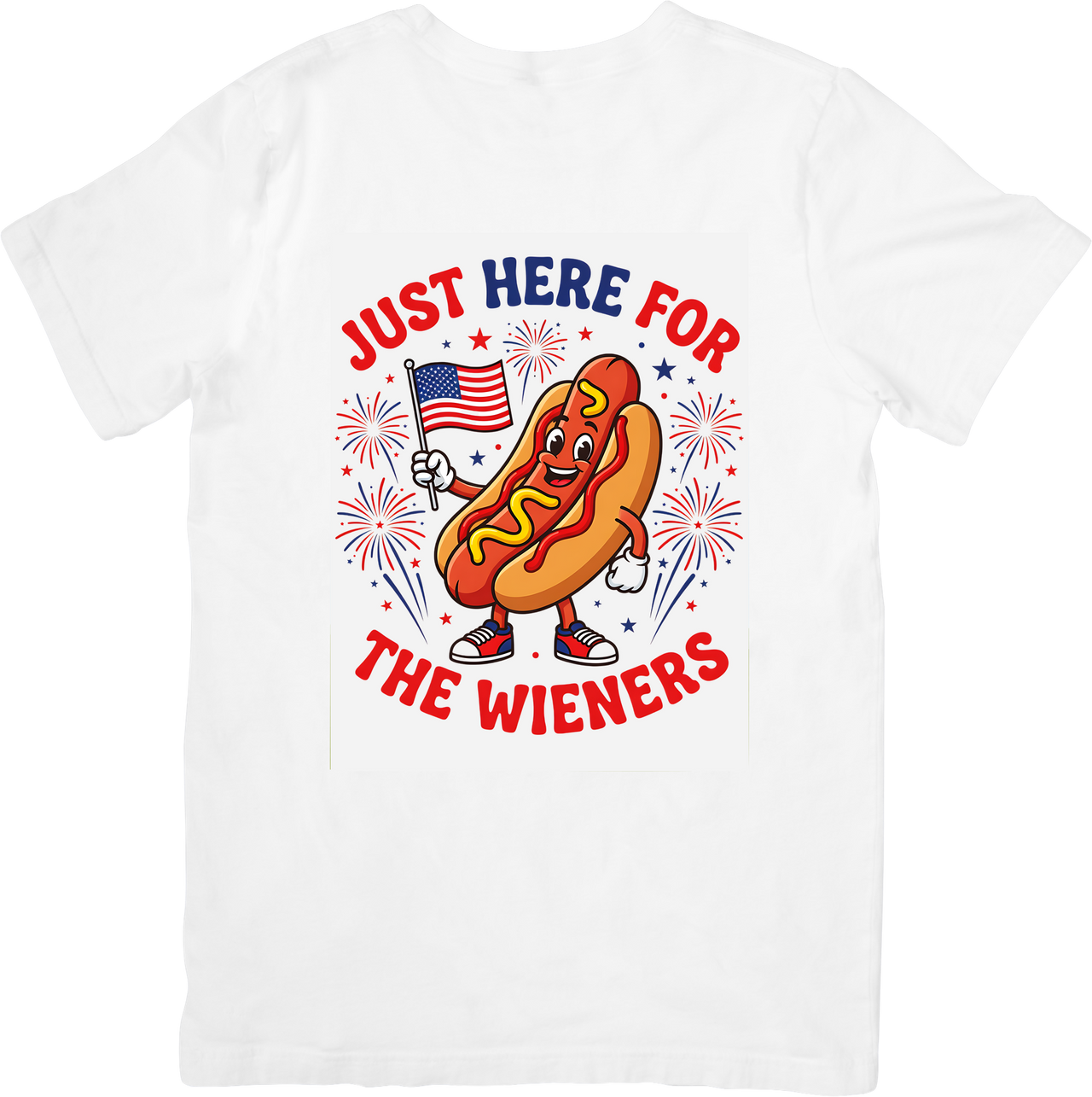 Just Here for the Wieners Patriotic Hot Dog T-Shirt | Funny Fourth of July Graphic Tee